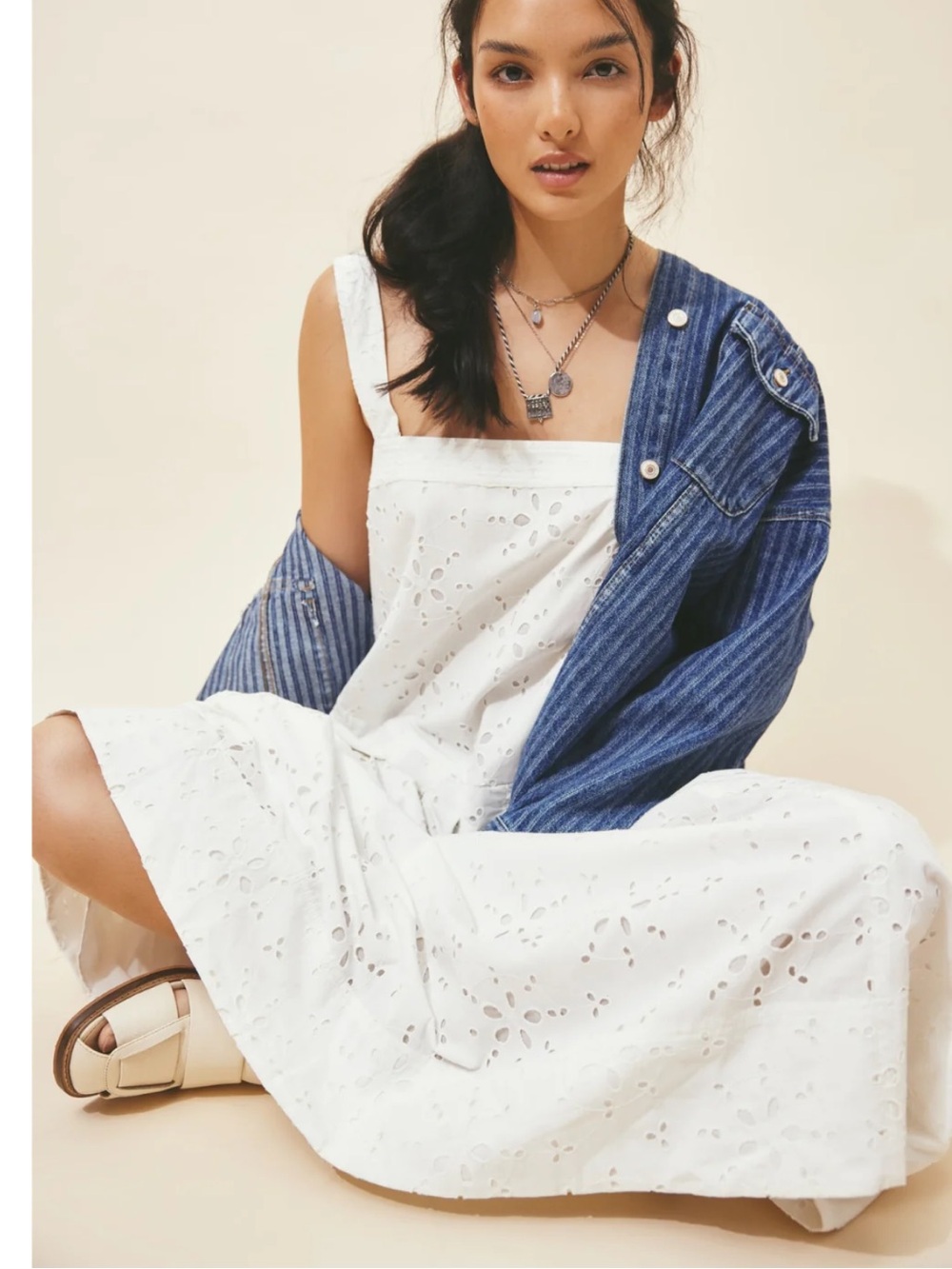 Free People Primavera Eyelet Square-Neck Midi Dress - Picture 3 of 9